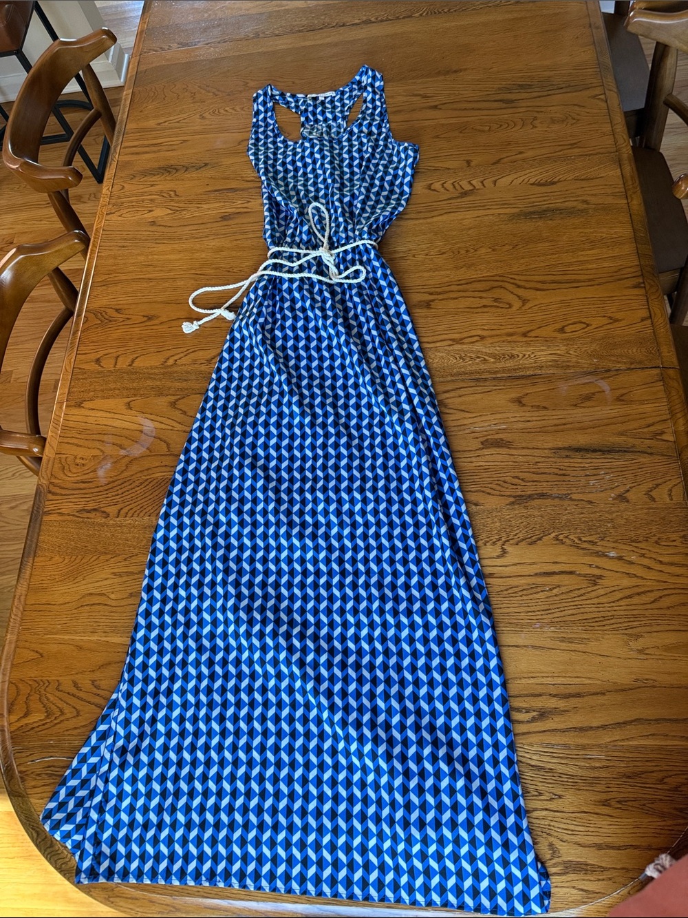 Collective Concepts Blue Geometric Racerback Maxi Dress